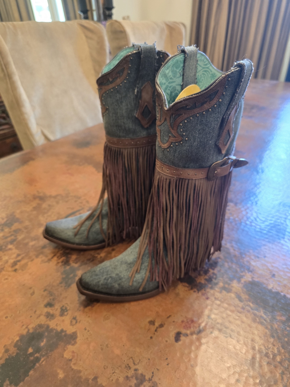 BRAND NEW Corral Denim and Leather Fringe Cowboy Boots